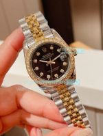 Replica Rolex Datejust Two Tone Black Diamond Dial Diamond Bezel Midsize 31MM Watch